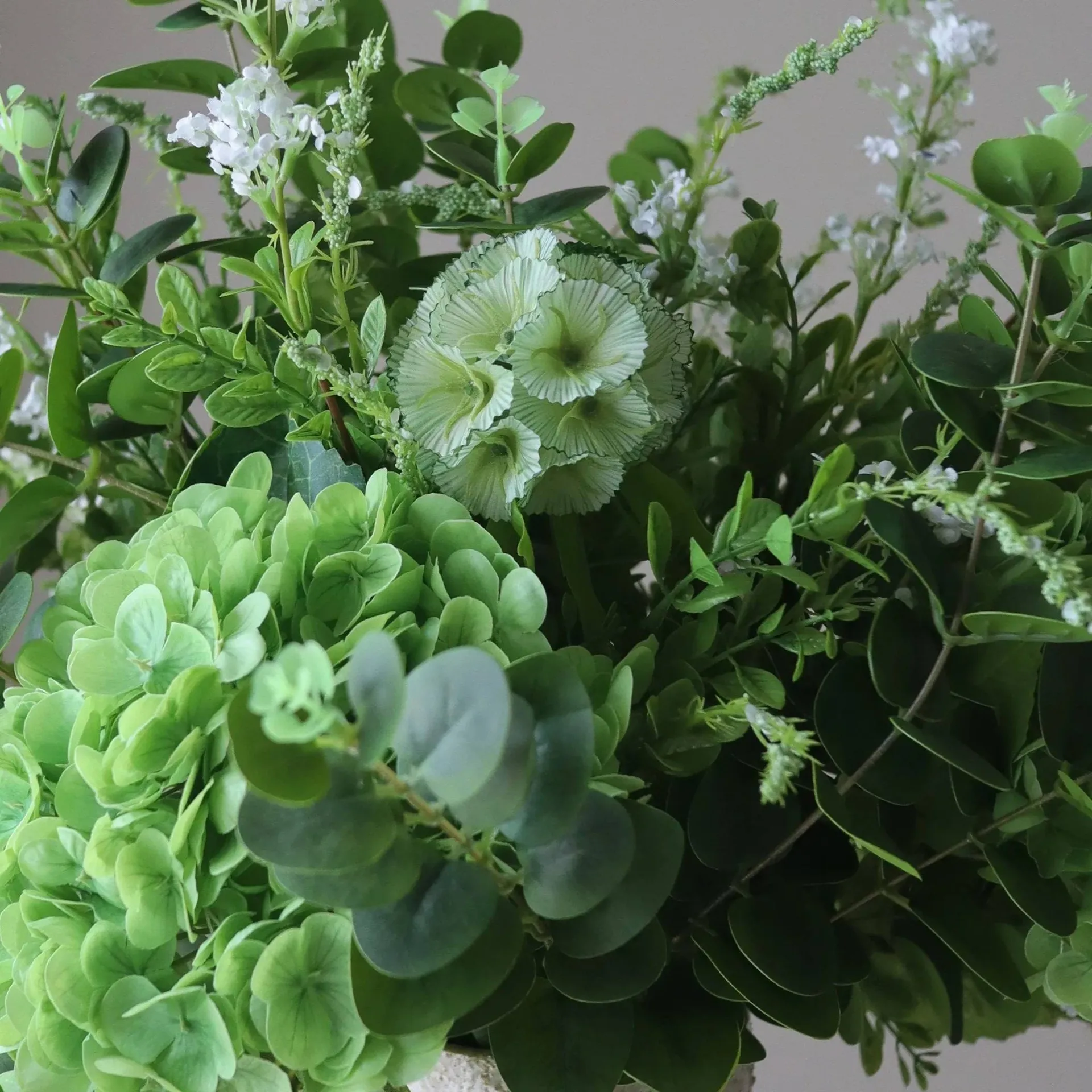 Deep Green τεχνητό μπουκέτο, Hortensia-αγριολούλουδα-ευκάλυπτος-βάδος 15 τεμάχια Botané