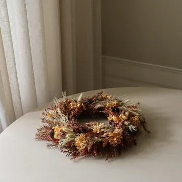 Golden Meadow Wreath στεφάνι - Ορτανσία-αποξηραμένο γρασίδι-φτέρη-haröron, Ø40 εκ. - Botané