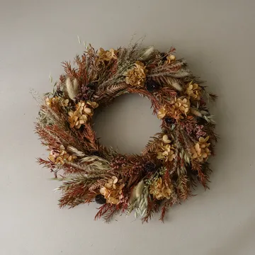 Golden Meadow Wreath στεφάνι - Ορτανσία-αποξηραμένο γρασίδι-φτέρη-haröron, Ø40 εκ. - Botané