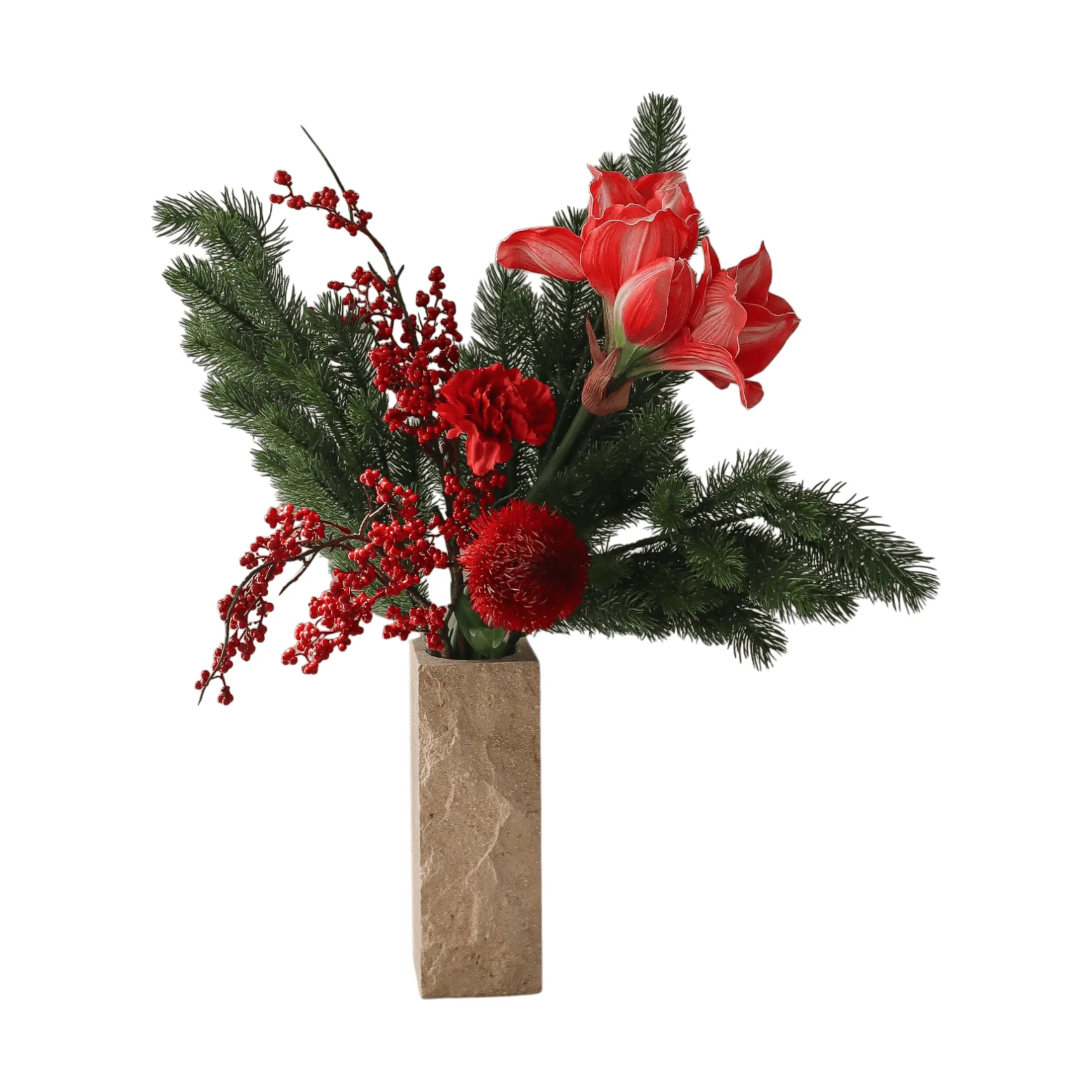 Red spritz τεχνητή ανθοδέσμη, Αμαρυλλίς, γαρίφαλα, κλαδιά με μούρα, κλαδιά ελάτου, 72 εκ. Botané