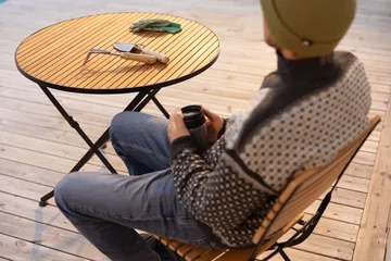 Brewer τραπεζαρία - Μαύρο-teak, Ø85 cm - Brafab