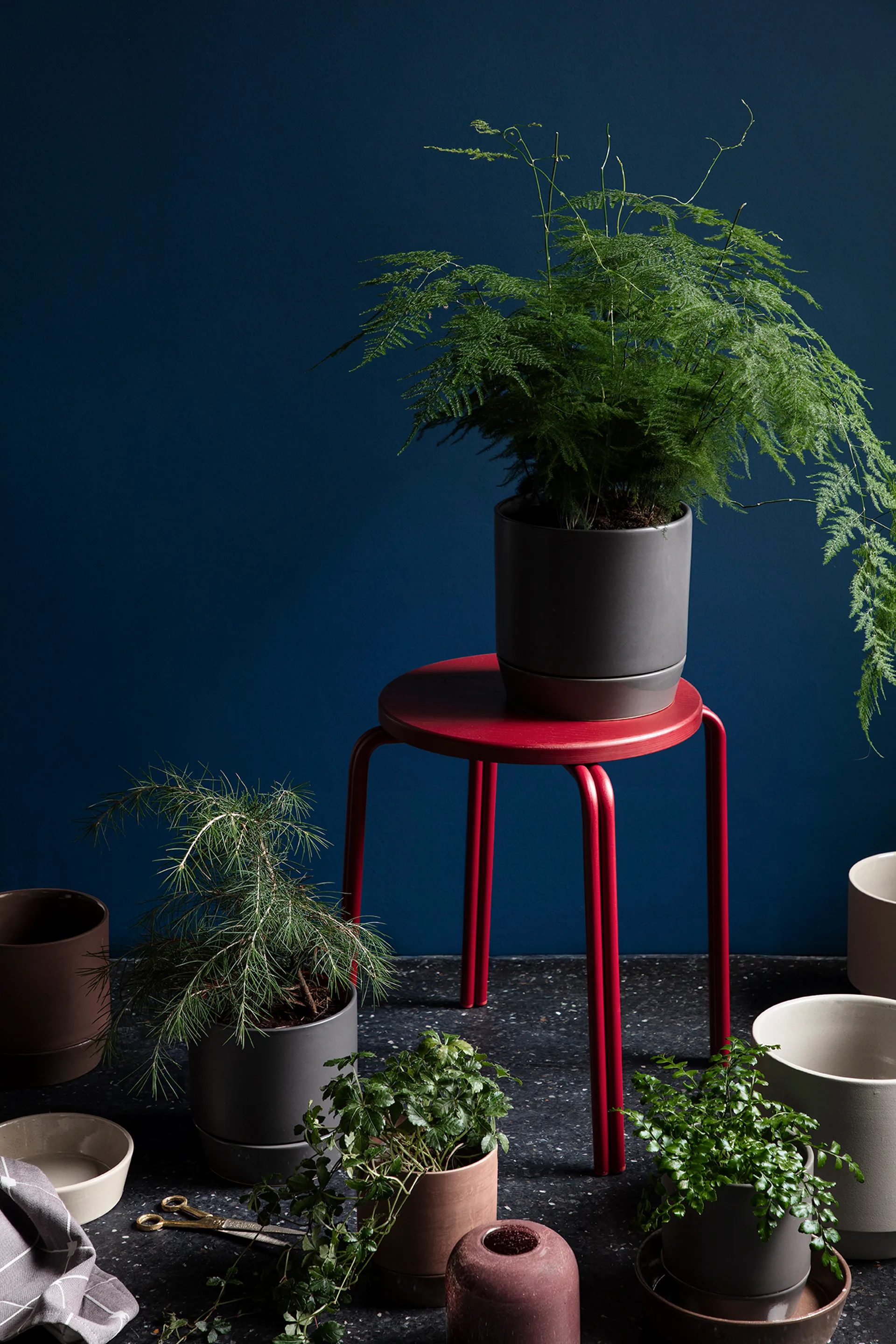 Denise γλάστρα με πιατάκι Ø14 cm, Γκρι του κάρβουνου Broste Copenhagen