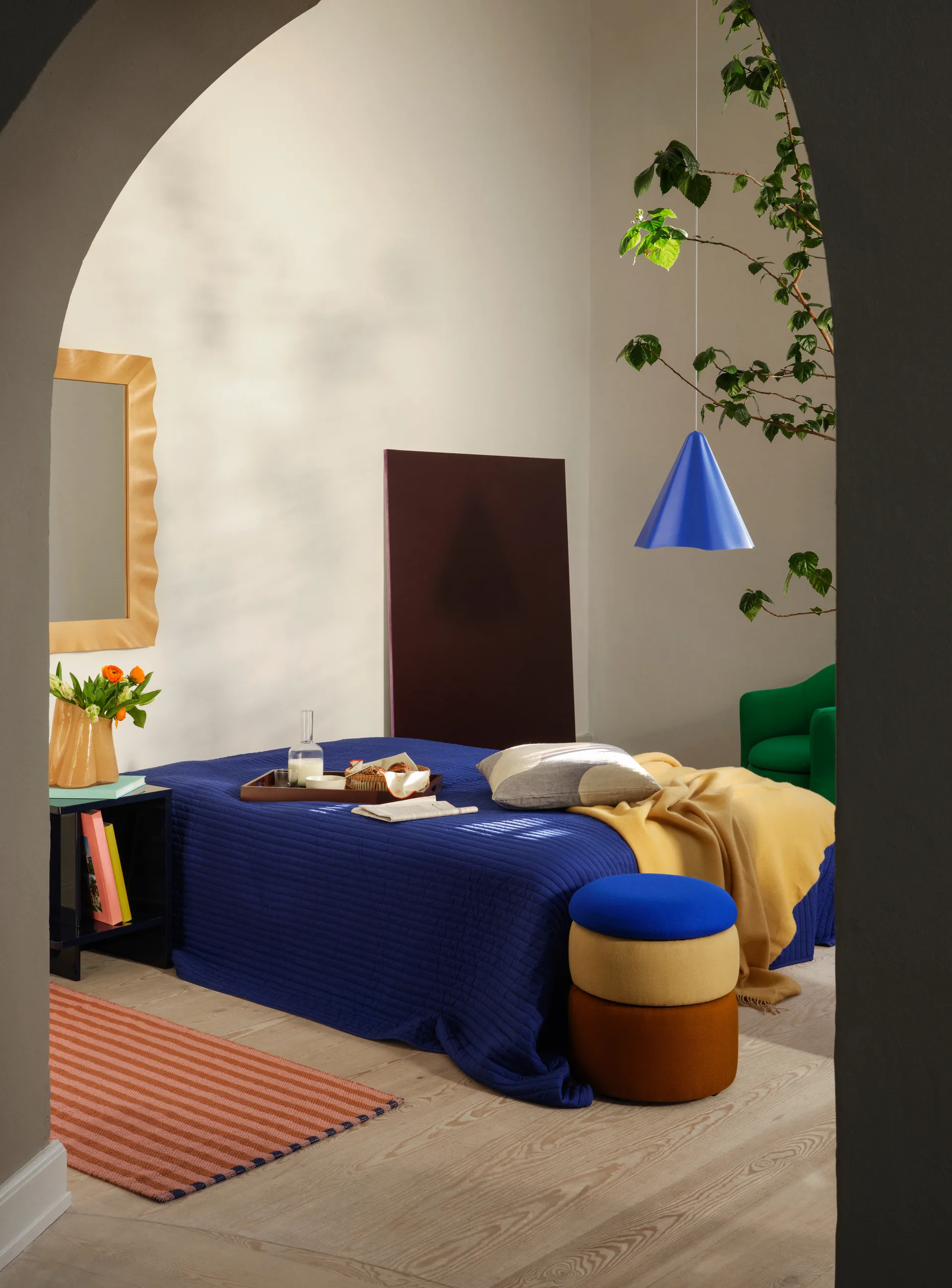 Pond μαξιλάρι δαπέδου 42 cm, Μπλε-άμμος-οχρα Broste Copenhagen