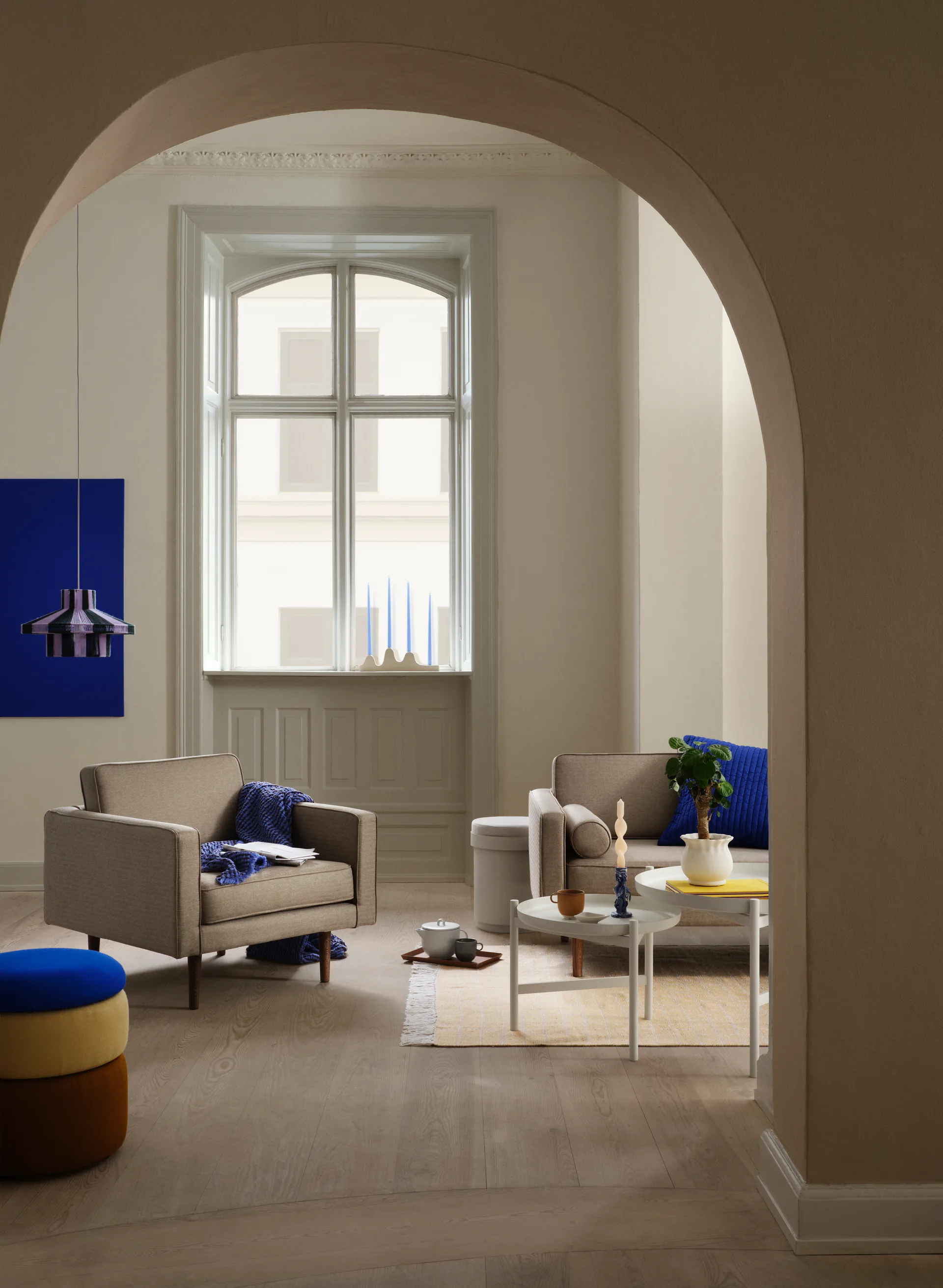 Pond μαξιλάρι δαπέδου 42 cm, Μπλε-άμμος-οχρα Broste Copenhagen