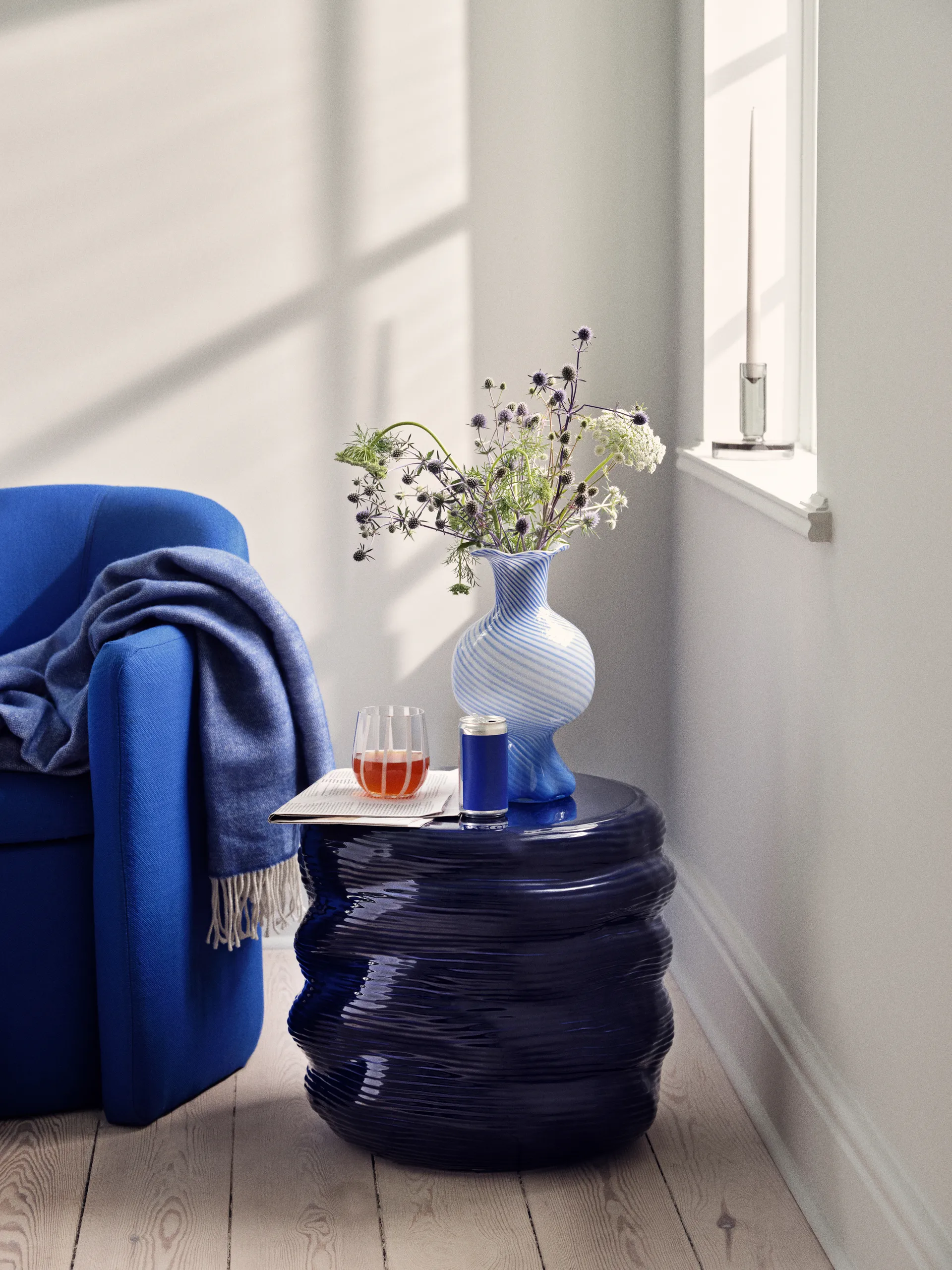 Stripe ποτήρι 35 cl, Clear-white stripes Broste Copenhagen