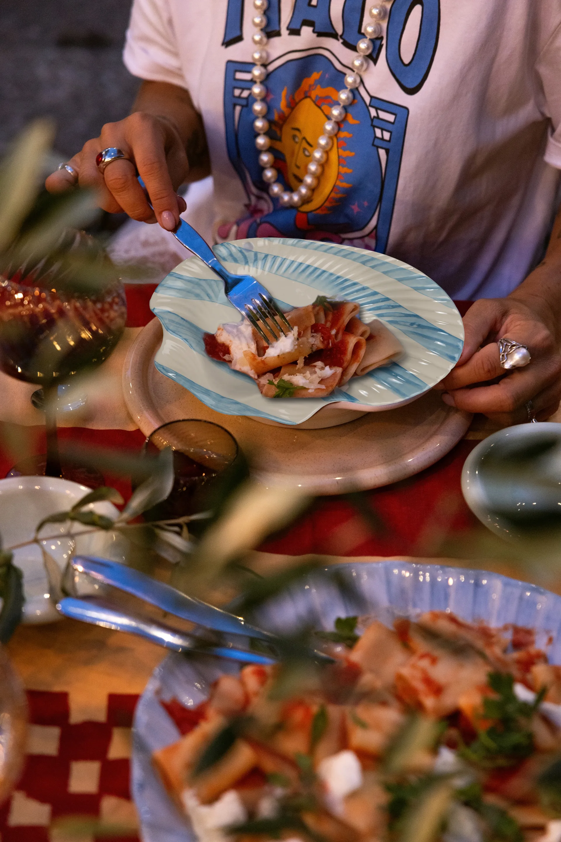 Armona stripe πιάτο 23,5x23,5 εκ., Γαλάζιο-άσπρο Byon