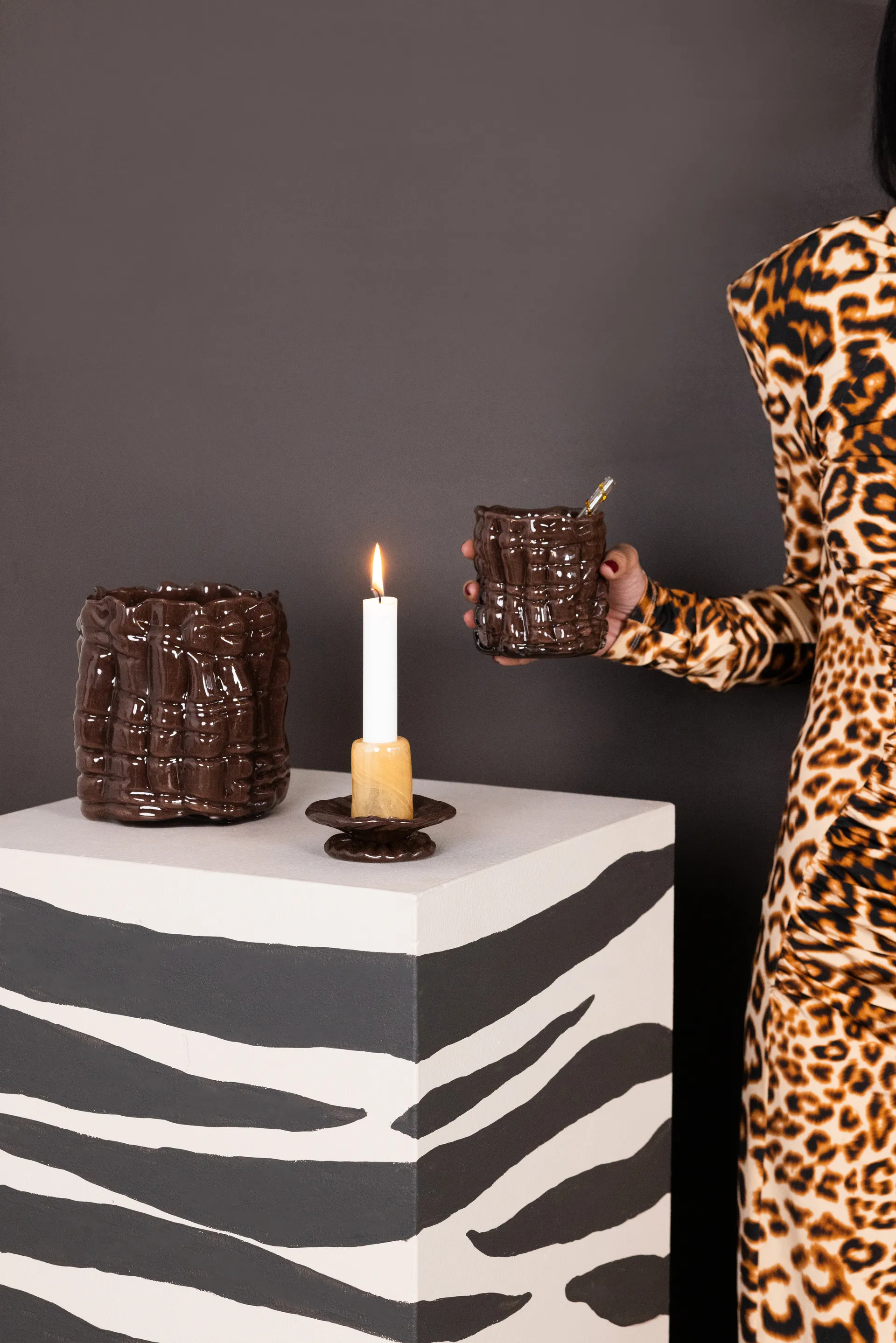 Lara κηροπήγιο XS 9 εκ., Πορτοκαλί-καφέ Byon