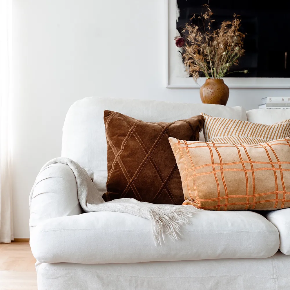 Κάλυμμα μαξιλαριού Tattersall, Sea blue/cognac, 60x40 cm Chhatwal & Jonsson