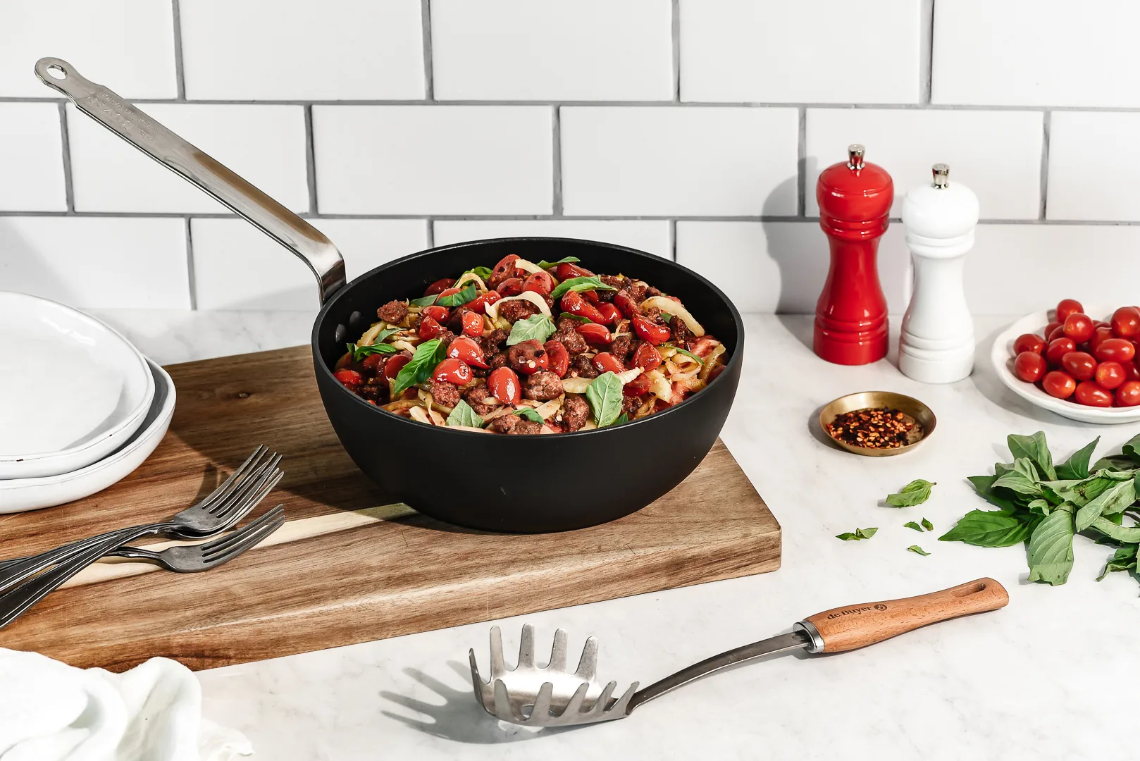 De Buyer B Boisκουτάλι για ζυμαρικά με ξύλινη λαβή , Ανοξείδωτο ατσάλι De Buyer