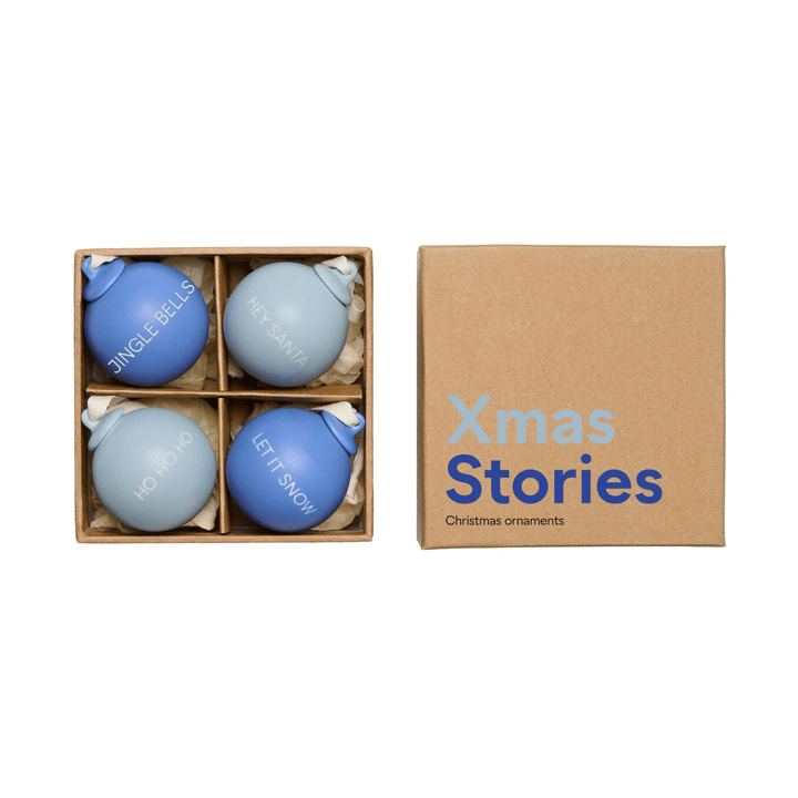 XMAS Stories μπάλα για το χριστουγεννιάτικο δέντρο Ø4 cm Συσκευασία 4 τεμαχίων - Cobalt blue-light blue - Design Letters