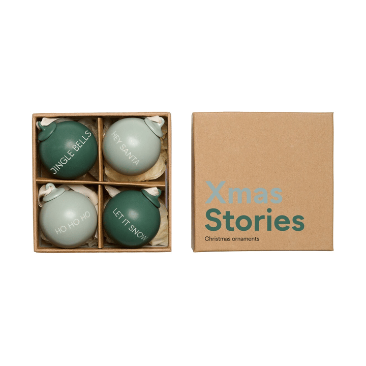 XMAS Stories μπάλα για το χριστουγεννιάτικο δέντρο Ø4 cm Συσκευασία 4 τεμαχίων - Dark green-dusty green - Design Letters