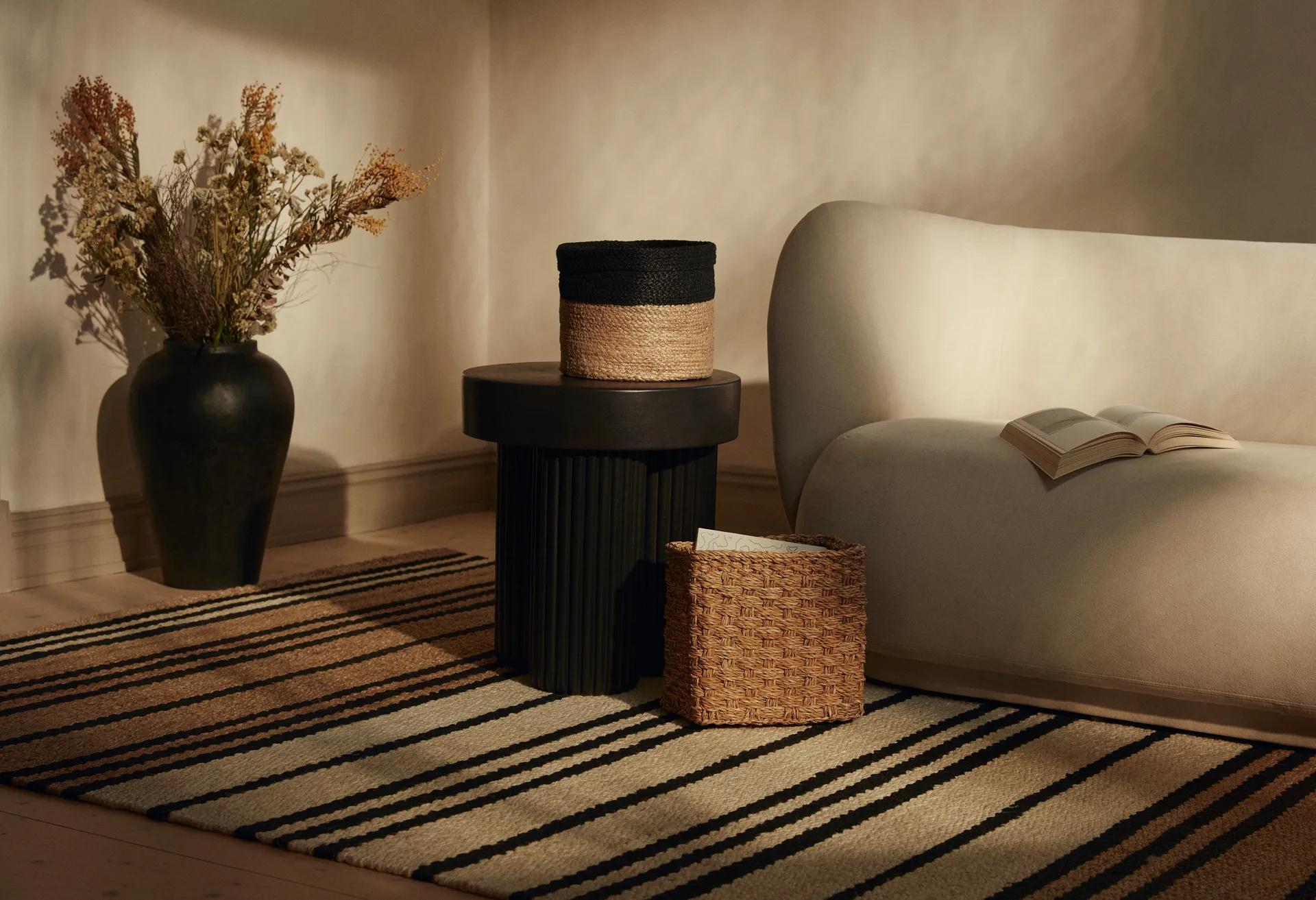 Αποθηκευτικό καλάθι, Elin, συσκευασία 3 τεμαχίων, Φυσικό-μαύρο Dixie