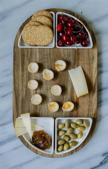 Σεβίν σερβιρίσματος δίσκος + μπολ 5 τεμάχια - Ακακία-λευκή πορσελάνη - Dorre