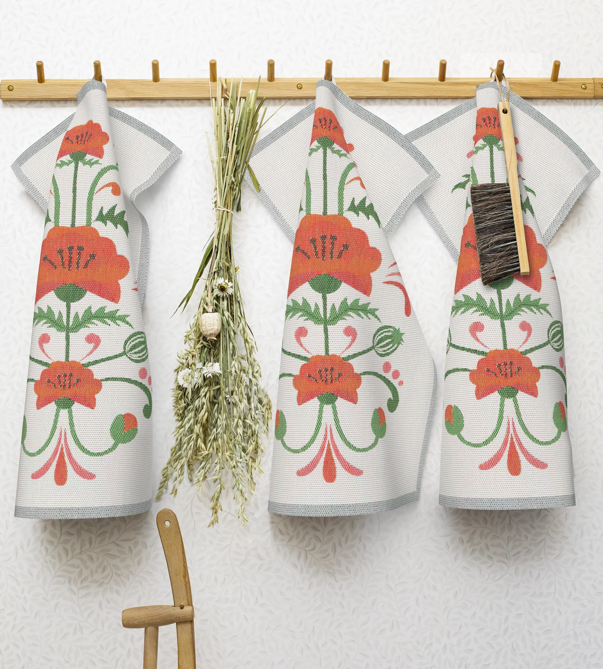 Πετσέτα κουζίνας Lindas vallmo 40x60 cm, Πορτοκαλί-γκρι Ekelund Linneväveri