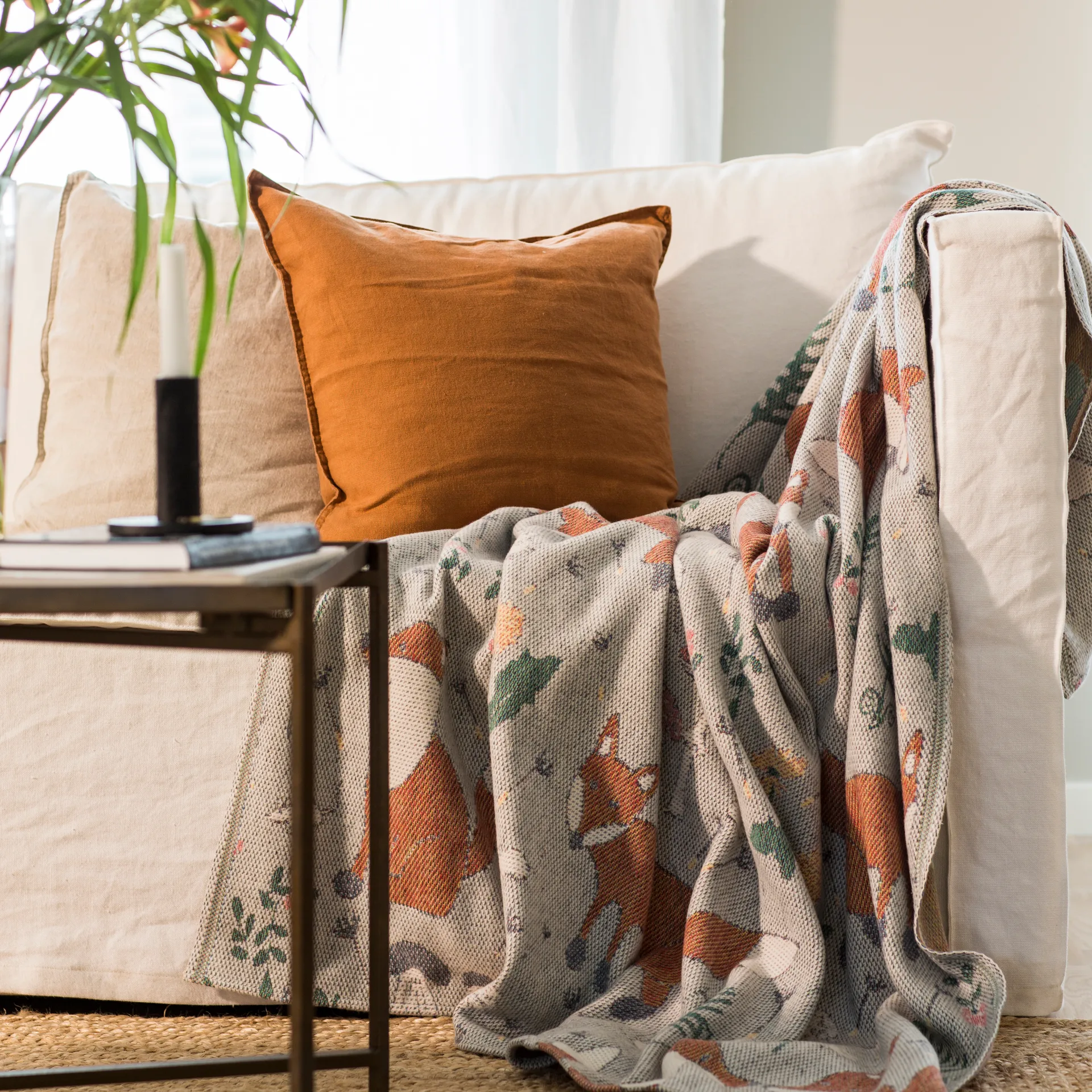 Rävar βαμβακερό ριχτάρι 140x170 cm, πολύχρωμο Ekelund Linneväveri