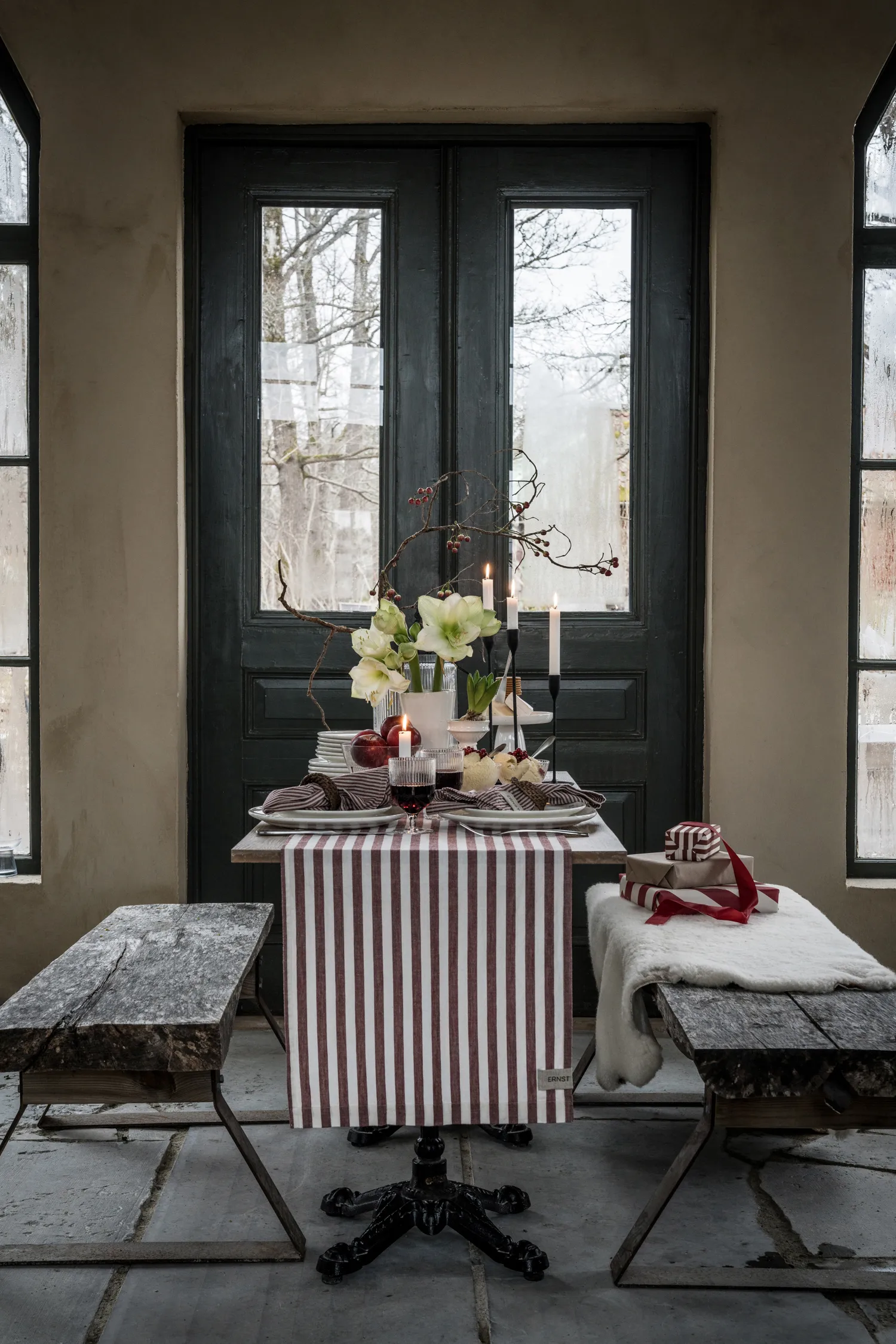 Τραβέρσα Ernst πλατιά ρίγα 45x250, Κόκκινο-λευκό ERNST