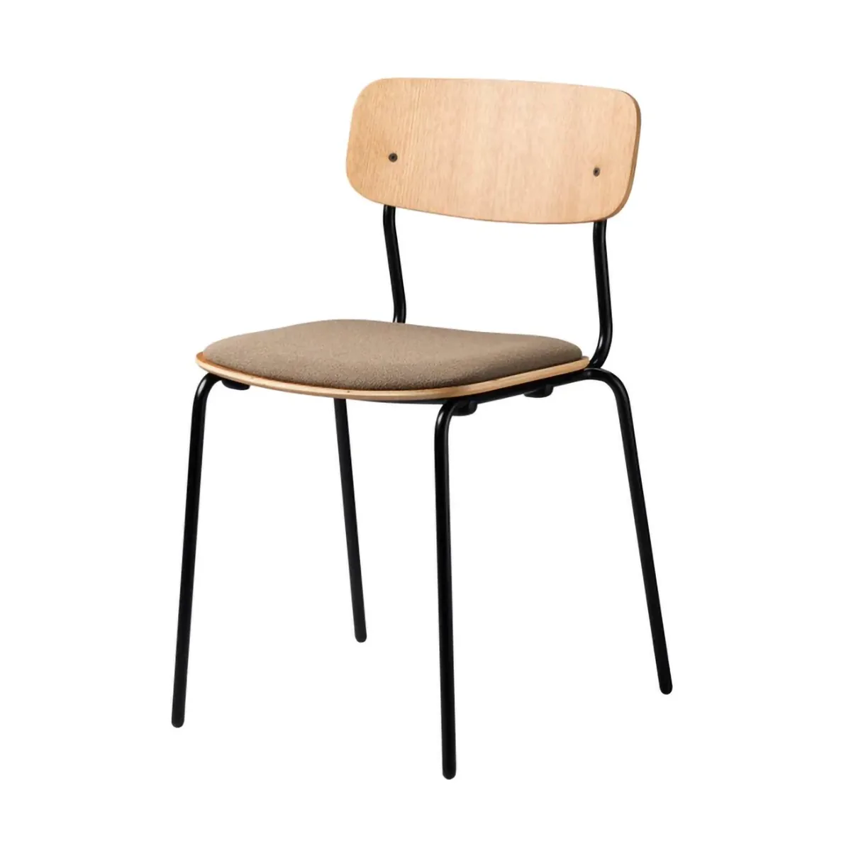 J182 Holmen καρέκλα, Oak veneer-black legs-taupe FDB Møbler