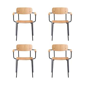 J183 Holmen κάθισμα με μπράτσα 4-pack - Oak veneer-black legs - FDB Møbler