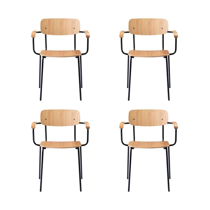 J183 Holmen κάθισμα με μπράτσα 4-pack - Oak veneer-black legs - FDB Møbler