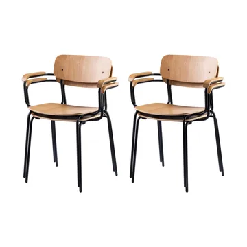 J183 Holmen κάθισμα με μπράτσα 4-pack - Oak veneer-black legs - FDB Møbler