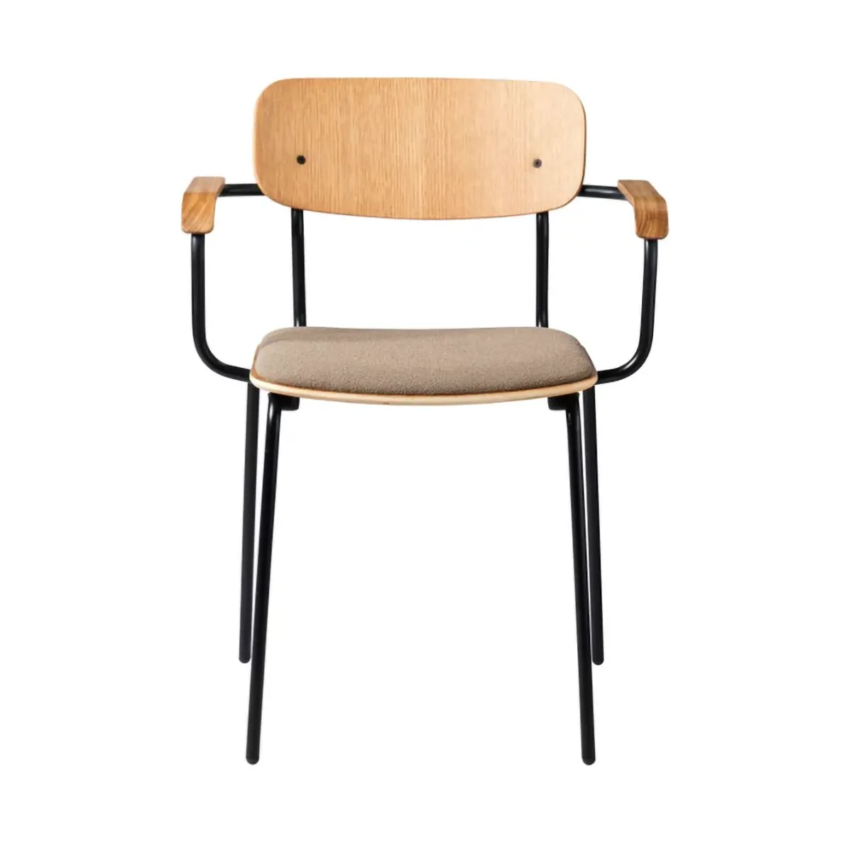 J183 Holmen πολυθρόνα με μπράτσα, Oak veneer-black legs-taupe FDB Møbler