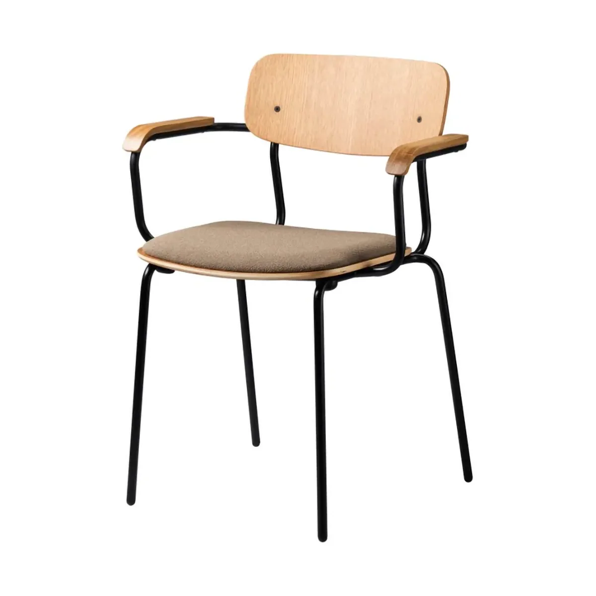 J183 Holmen πολυθρόνα με μπράτσα, Oak veneer-black legs-taupe FDB Møbler