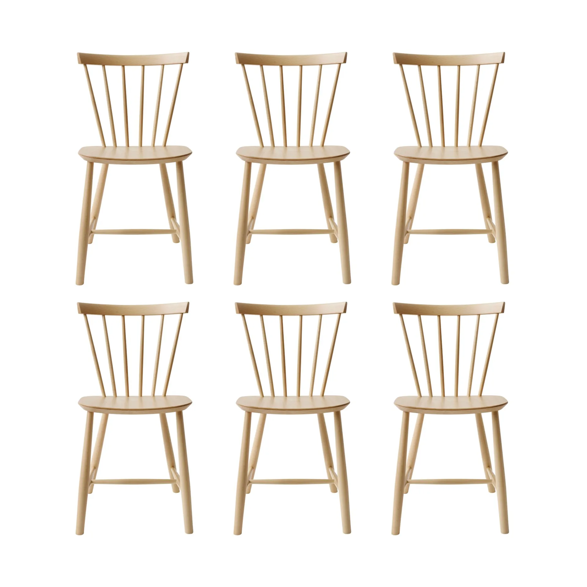 J46 καρέκλα, Beech nature lacquered, σετ 6 τεμαχίων,  FDB Møbler