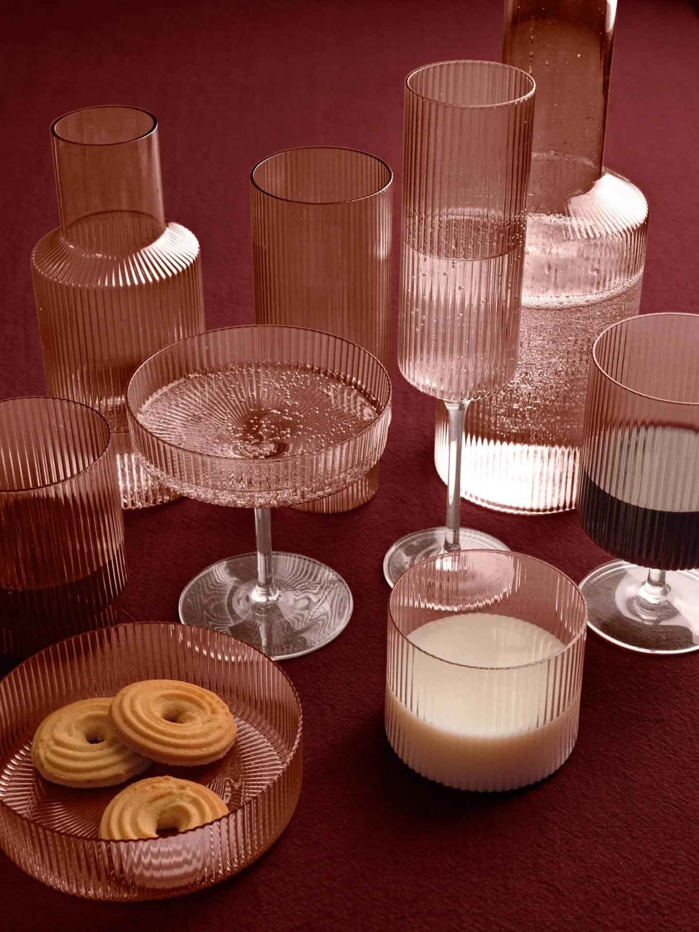 Ripple ποτήρια σαμπάνιας 2 τεμάχια, Blush Ferm Living
