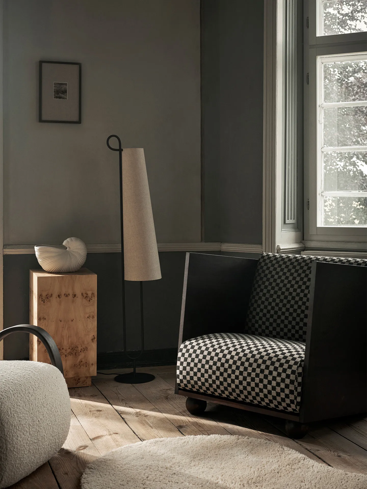 Rum Lounge Chair Check, Σκούρος Βαμμένος-Άμμος-Μαύρος Ferm Living