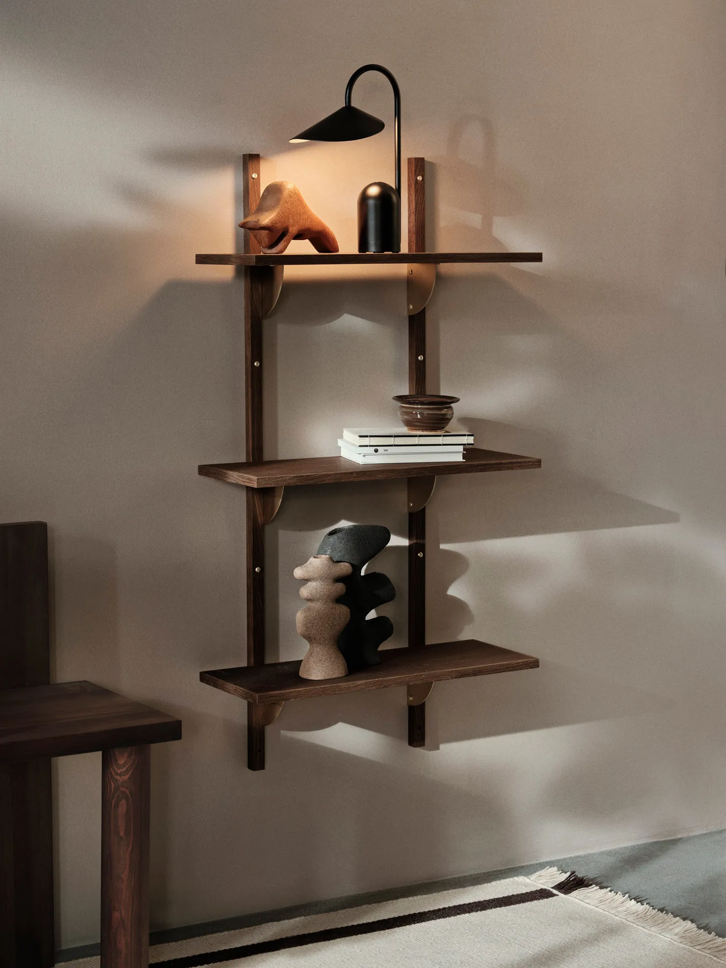 Sector ράφι triple narrow, Smoked Oak, brass Ferm Living
