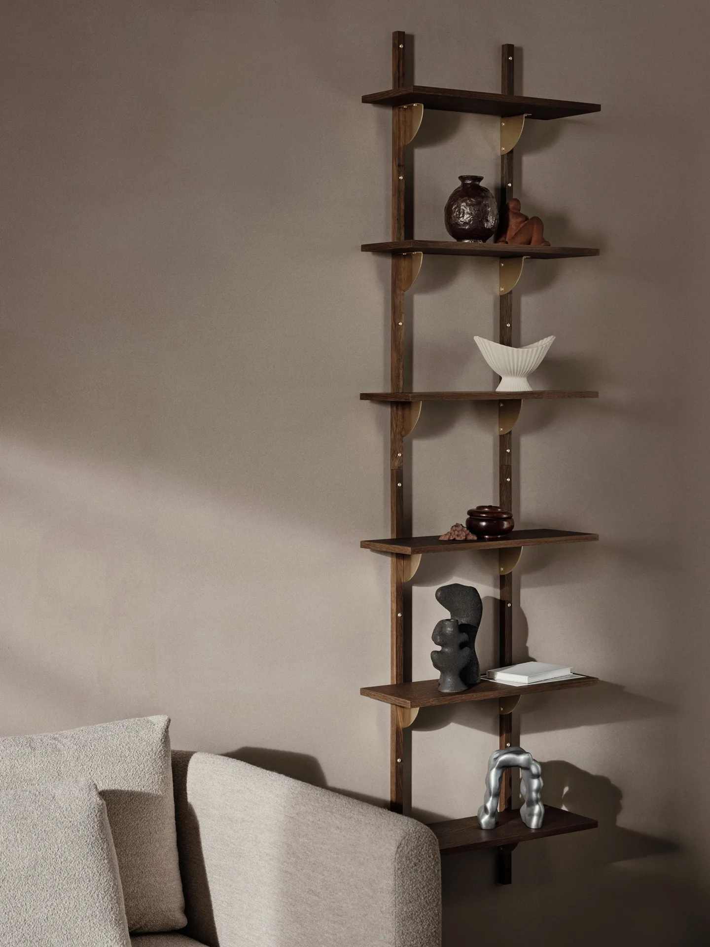 Sector ράφι triple narrow, Smoked Oak, brass Ferm Living