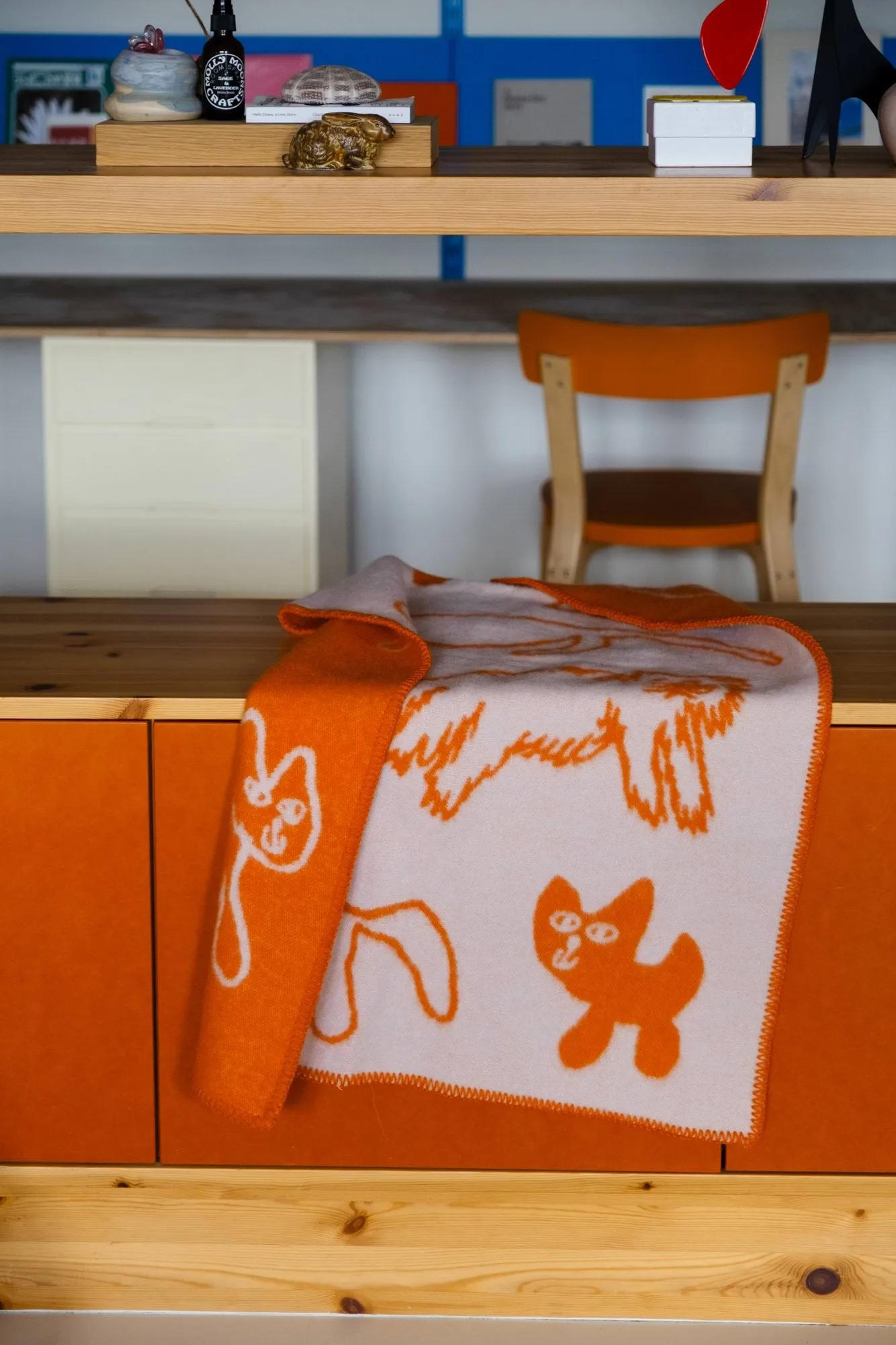 Cats μάλλινη πλεκτάρι#, Πορτοκαλί, 65x95 εκ. Fine Little Day