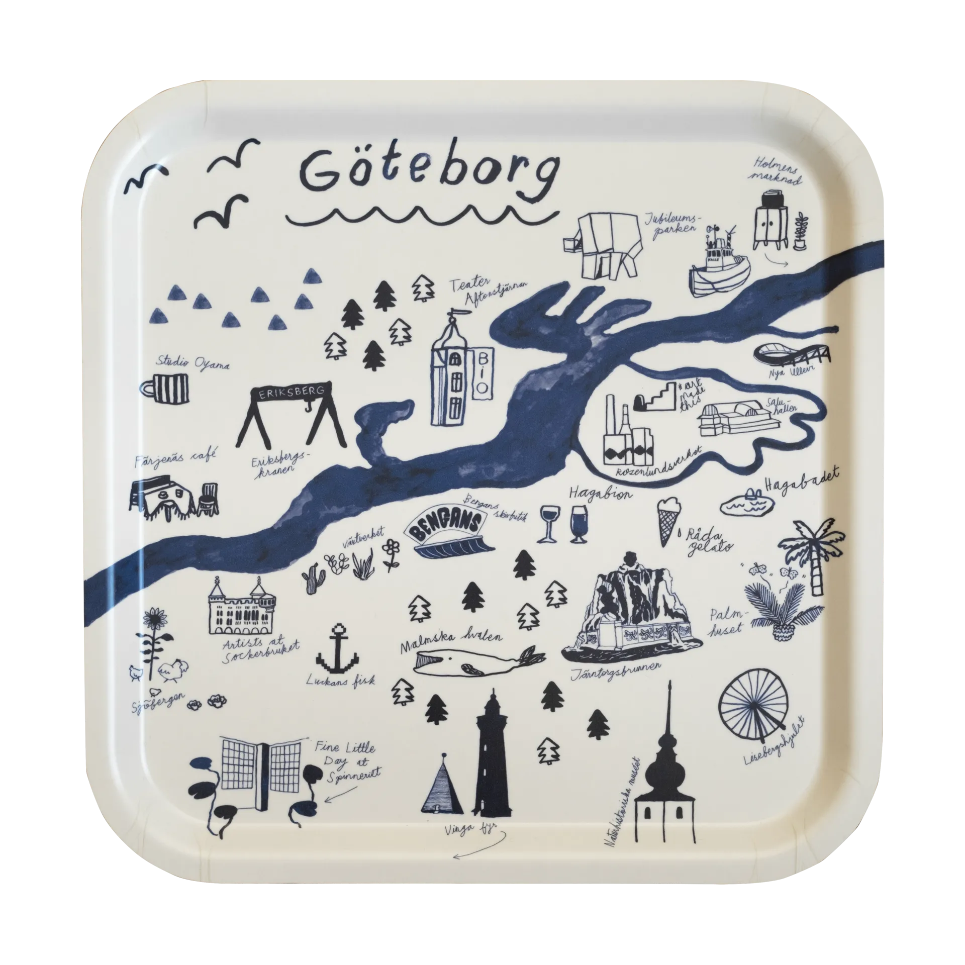 Δίσκος Gothenburg 32x32 εκατ., Λευκό-Μπλε Fine Little Day