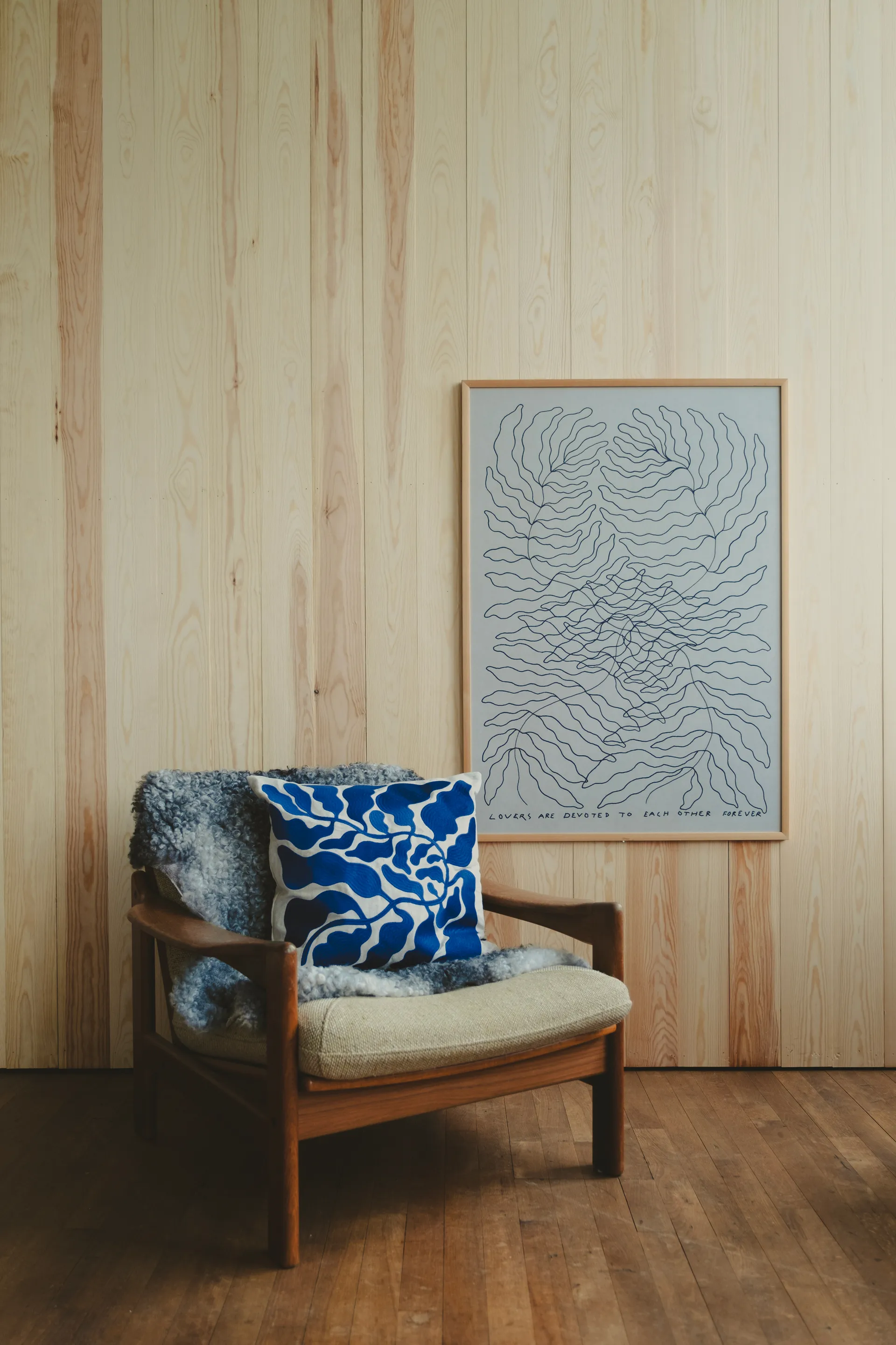 Leaves μαξιλαροθήκη κεντημένη 48x48 εκ., Blue Fine Little Day