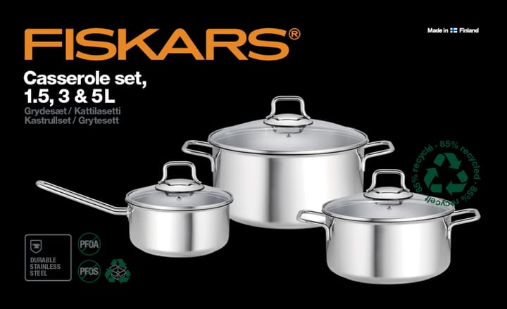 Fiskars σετ κατσαρόλα και κατσαρολάκι με γυάλινο καπάκι 3 τεμάχια - Ανοξείδωτο ατσάλι - Fiskars
