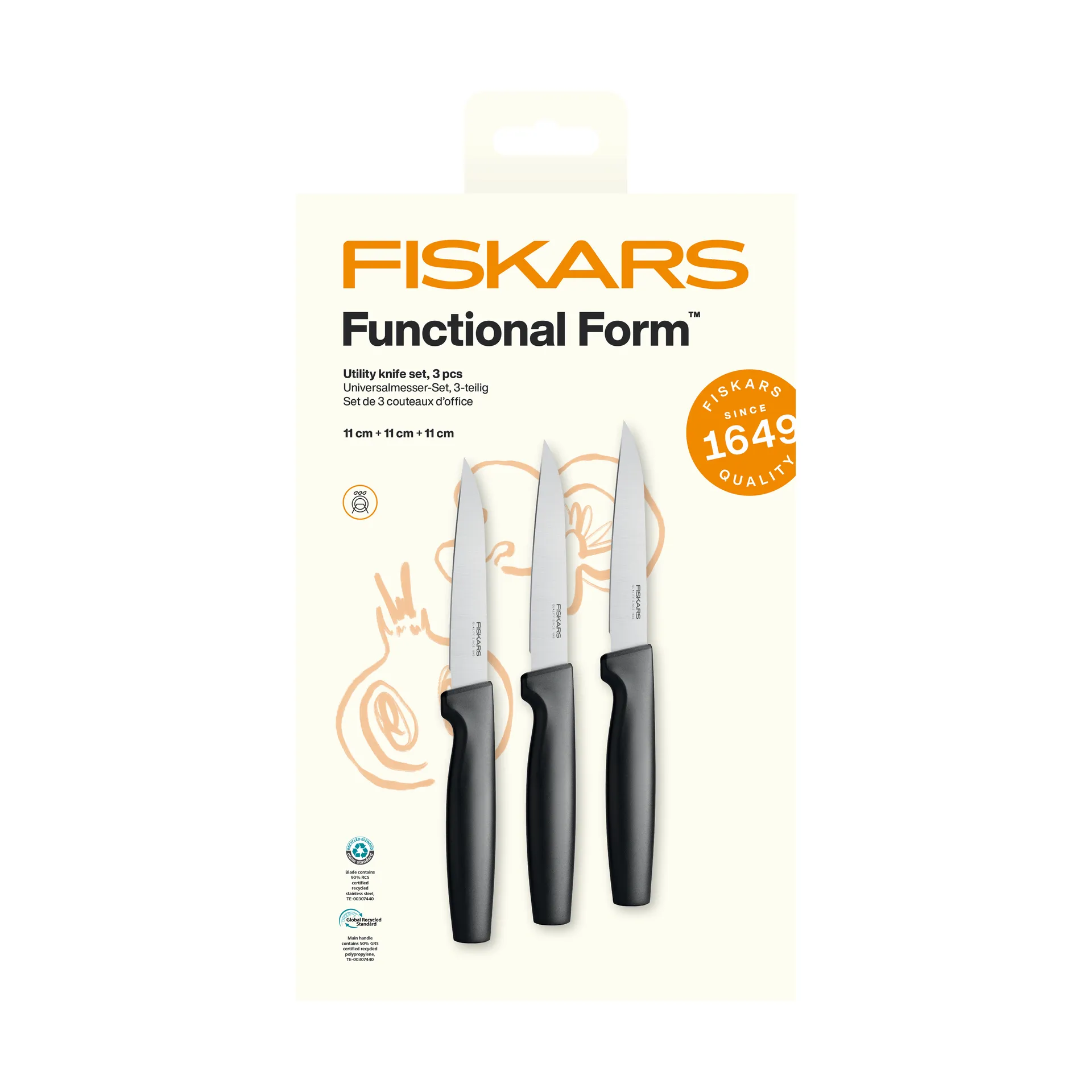 Functional Form σετ γενικής χρήσης μαχαιριών, Ανοξείδωτος χάλυβας, 3 τεμάχια Fiskars
