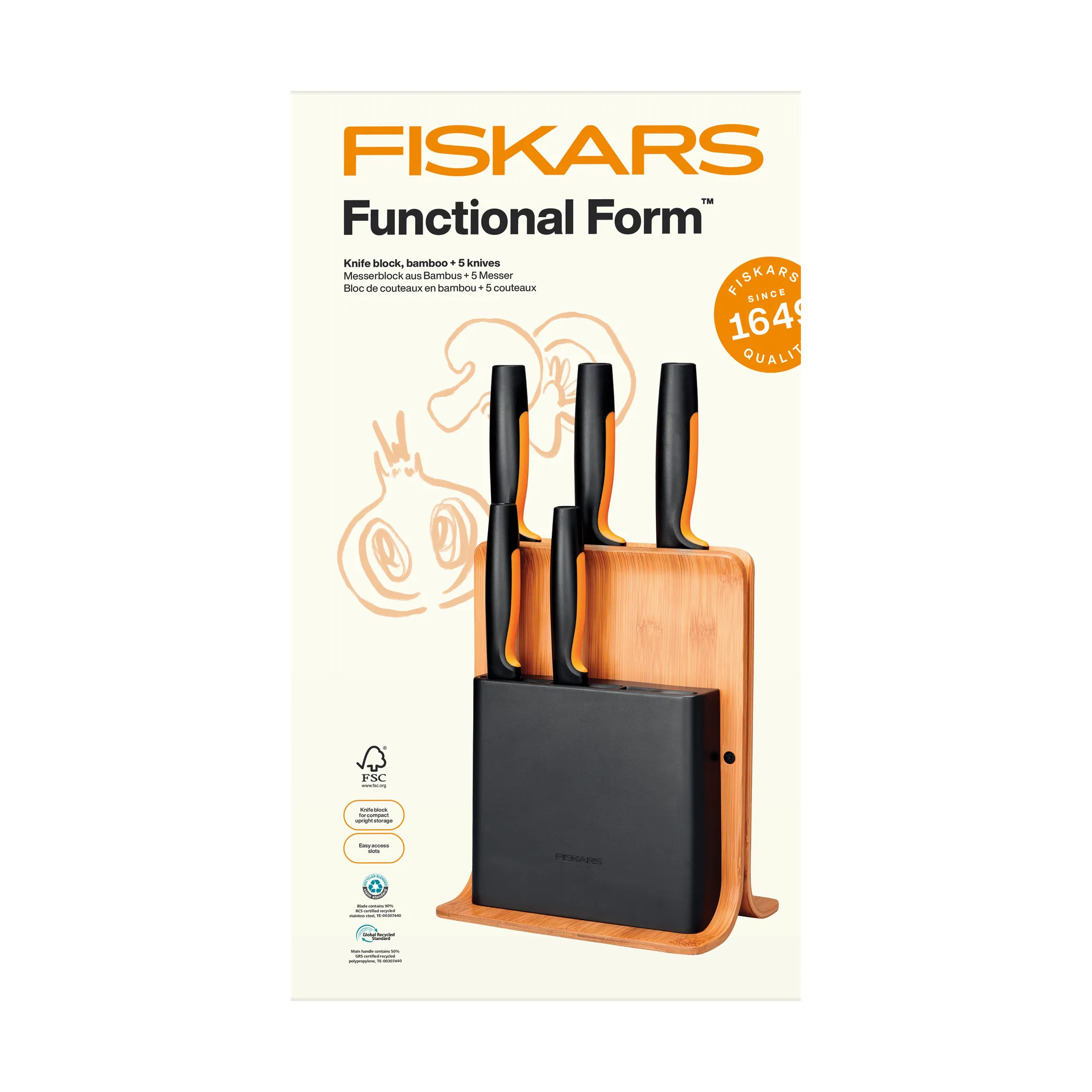 Functional Form σετ μαχαιριών με μπλοκ μαχαιριών, Μπαμπού, 6 τεμάχια Fiskars