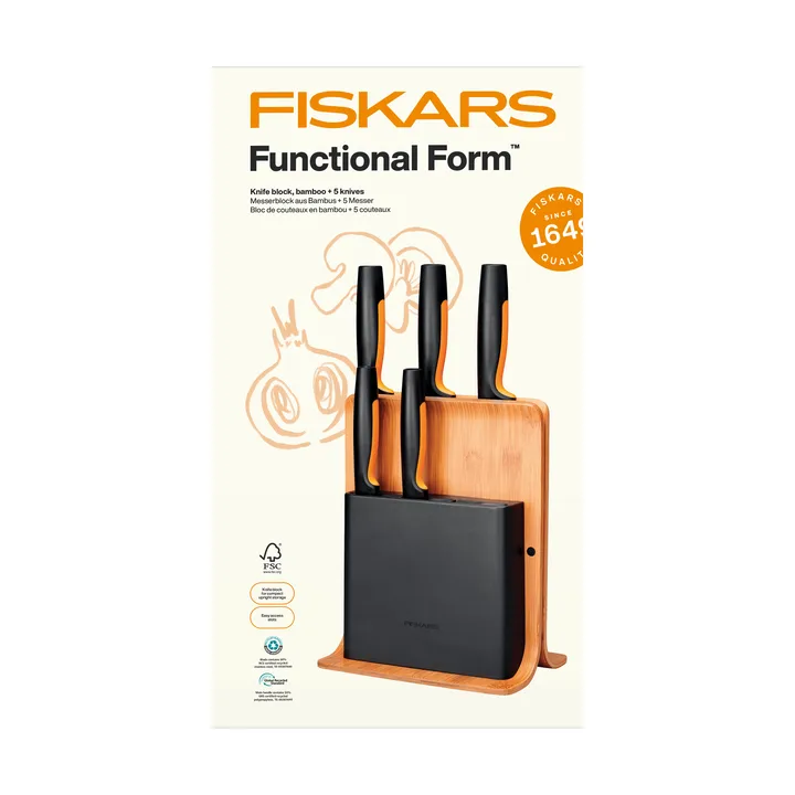 Functional Form σετ μαχαιριών με μπλοκ μαχαιριών - Μπαμπού, 6 τεμάχια - Fiskars
