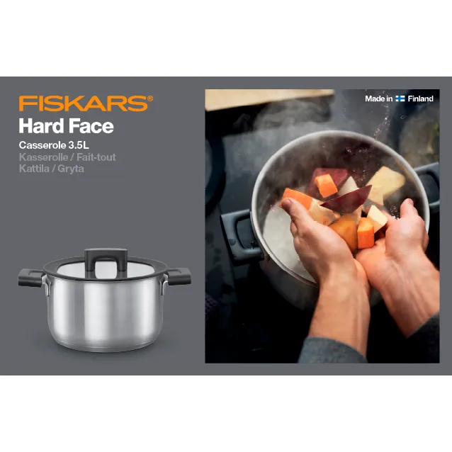 Hard Face Steel κατσαρόλα με καπάκι, 3,5 l Fiskars