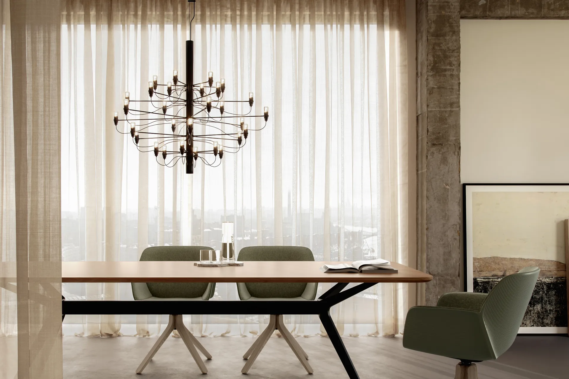 2097 Sarfatti πολυέλαιος, Ματ μαύρο 30 λαμπτήρες Flos