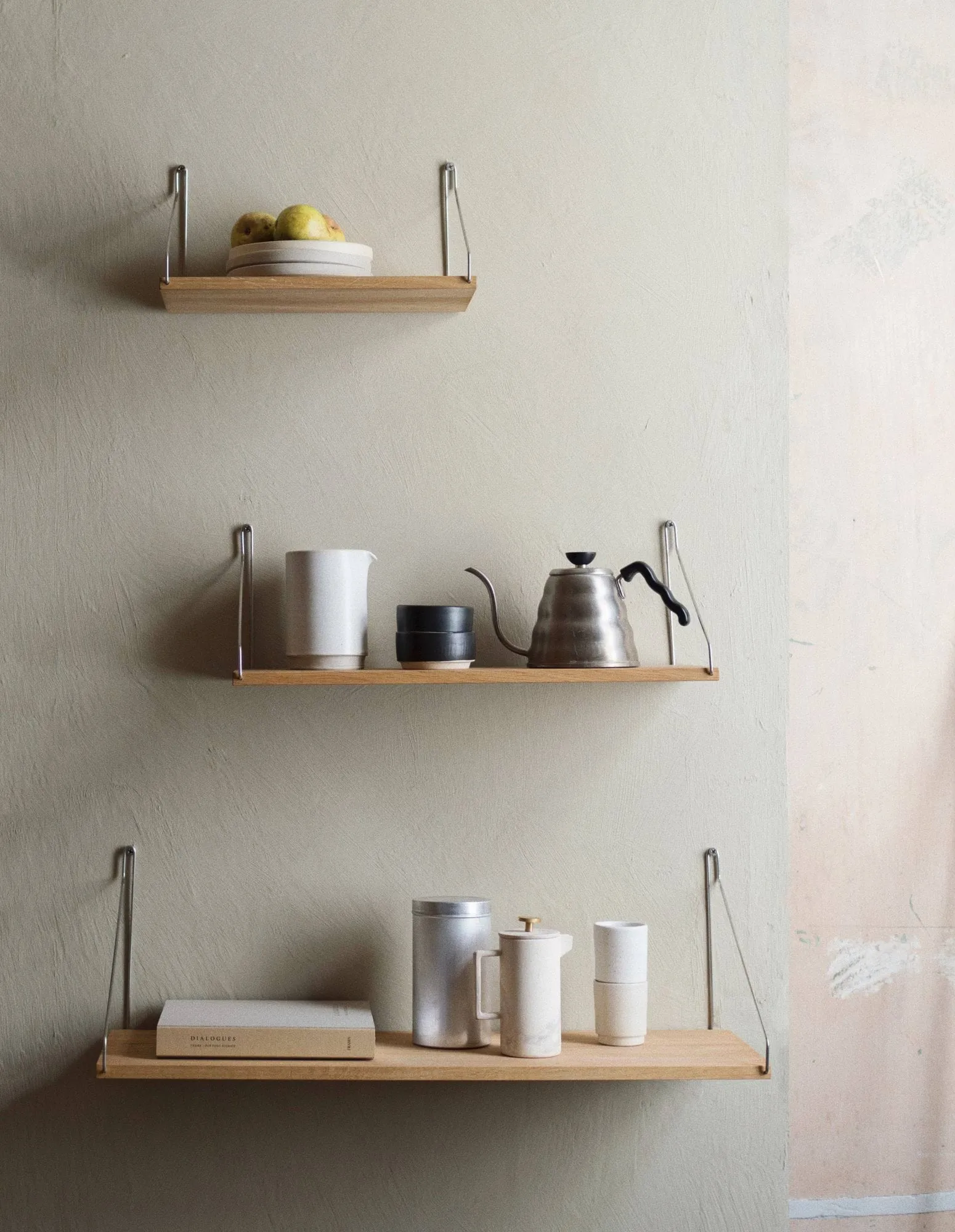 Single Shelf επιτοίχιο ράφι, Δρυς-ανοξείδωτο ατσάλι, 40x20 cm FRAMA
