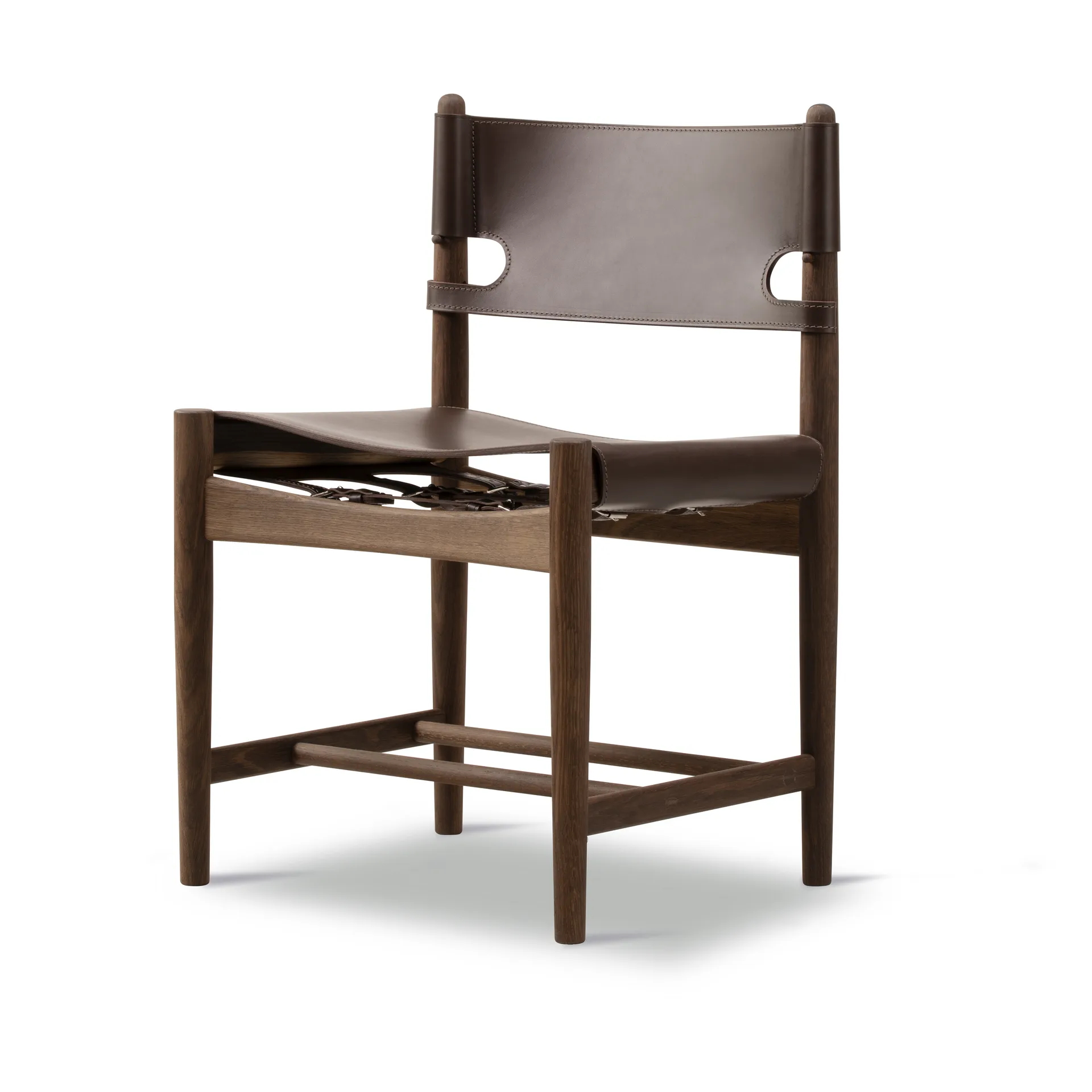 Η καρέκλα τραπεζαρίας The Spanish Dining Chair, Δέρμα σκούρο καφέ-καπνισμένη δρυς Fredericia Furniture