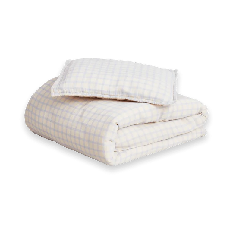 Σετ βρεφικών σεντονιών από Gingham Sky Blue Muslin, 70x80 cm/28x35 cm Garbo&Friends