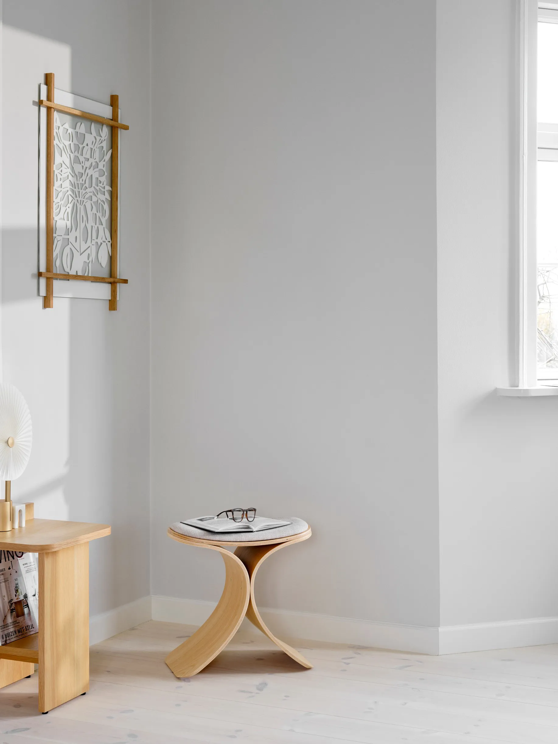 Luno σκαμπό 48x28x72 εκ., Δρυς-μπεζ υφασμάτινο Gejst