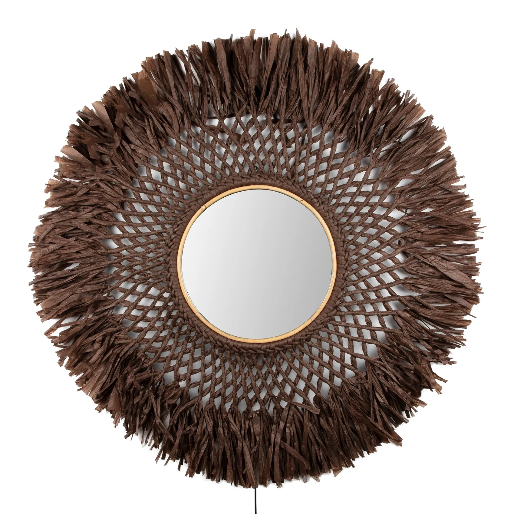 Boho φωτιστικό τοίχου με καθρέφτη Ø90 cm, καφέ Globen Lighting