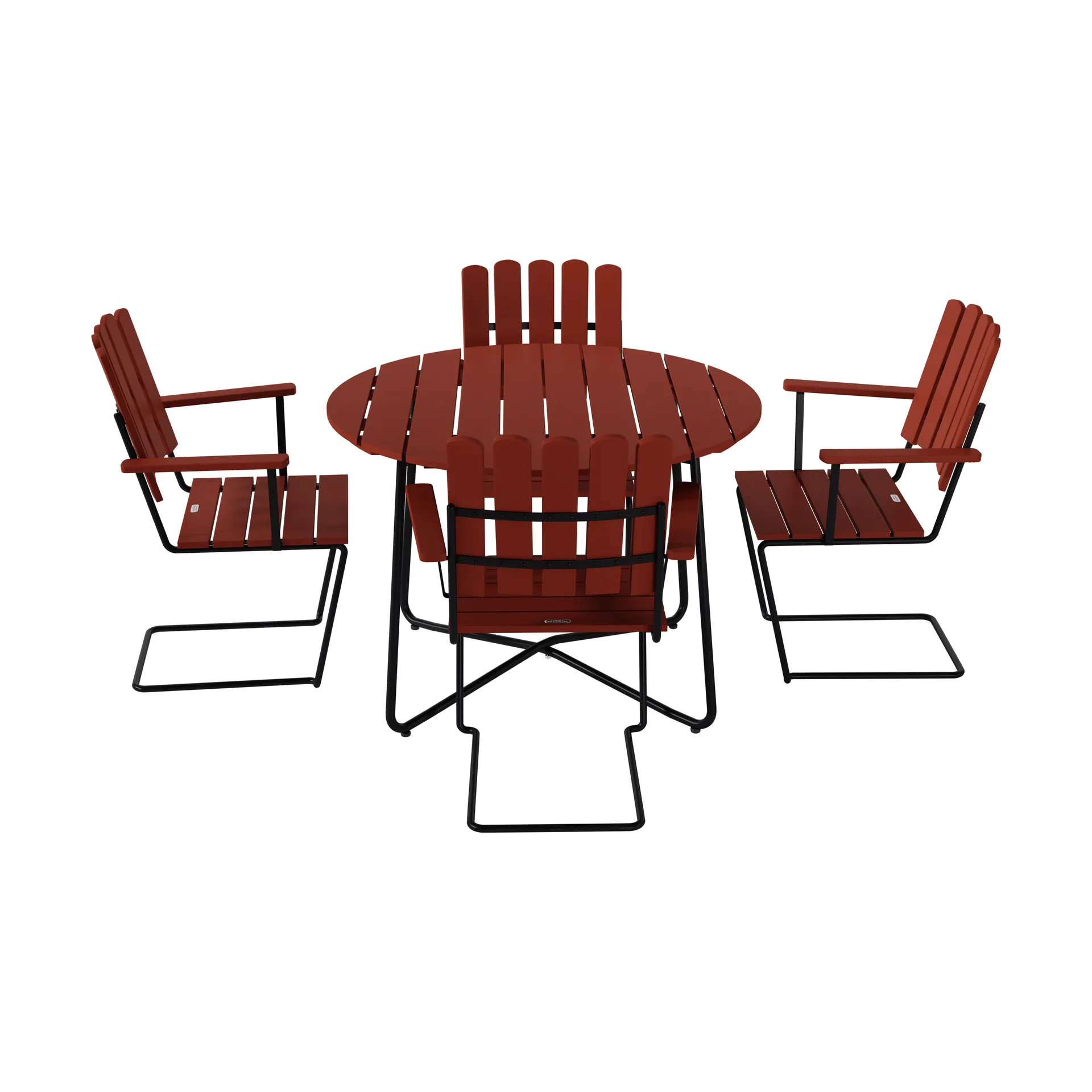 9A τραπέζι Ø100 εκ. + 4 A2 πολυθρόνες, σκούρος κόκκινος δρυς-μαύρος σκελετός Grythyttan Stålmöbler