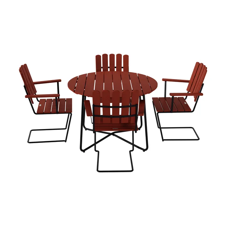 9A τραπέζι Ø100 εκ. + 4 A2 πολυθρόνες, σκούρος κόκκινος δρυς-μαύρος σκελετός - Grythyttan Stålmöbler