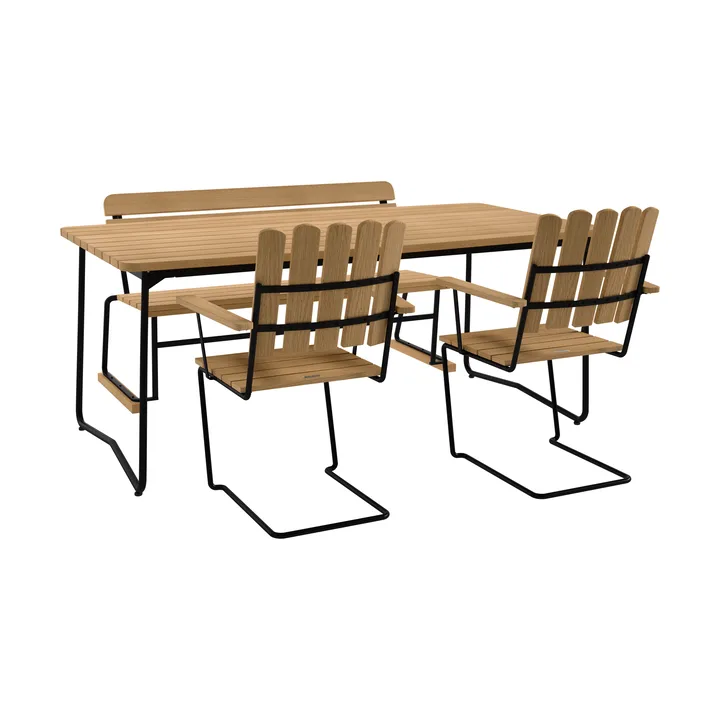 B31 τραπέζι 170 εκ. + 2 A2 πολυθρόνες + καναπές 3, λαδιωμένος δρυς-μαύρος σκελετός - Grythyttan Stålmöbler