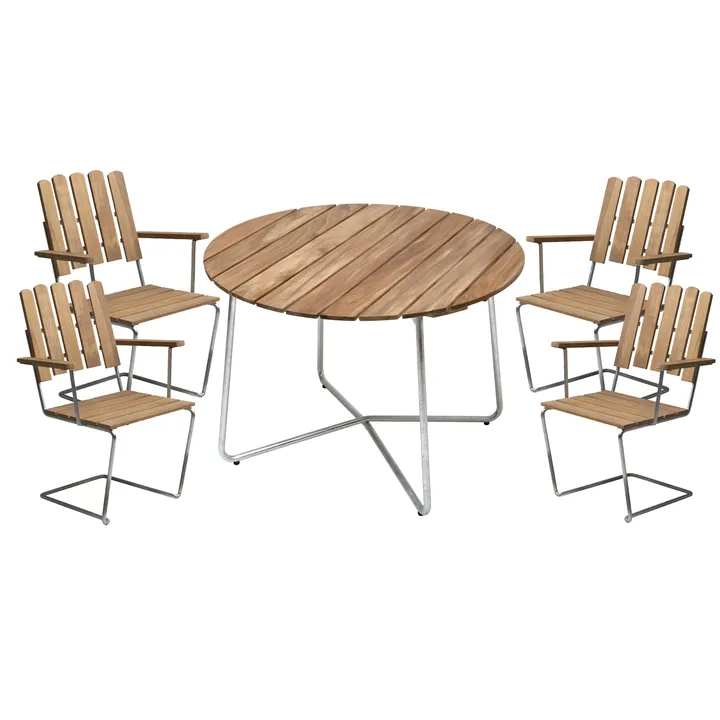 Σετ τραπεζαρίας Grythyttan ø100 cm - teak - Grythyttan Stålmöbler