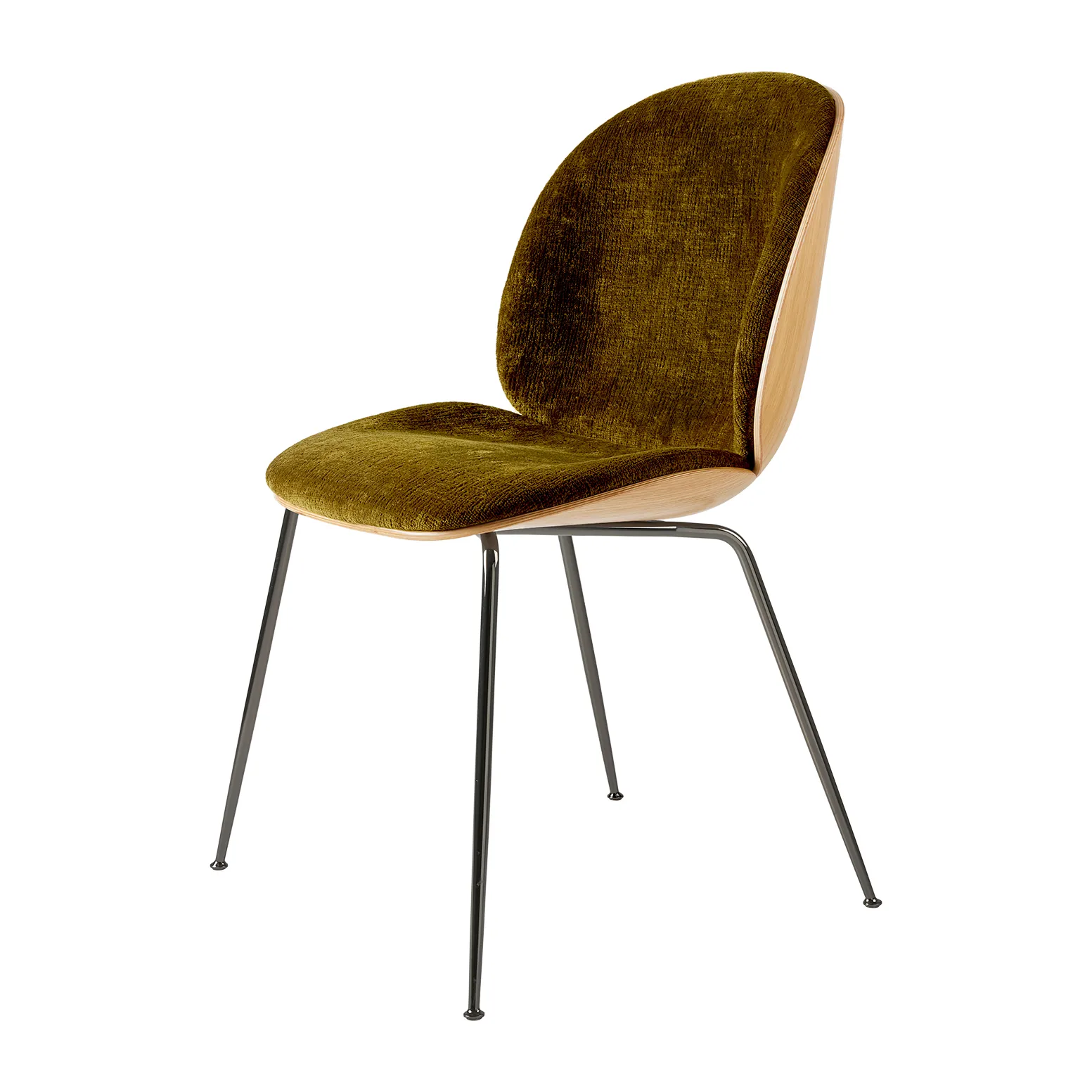 Καρέκλα Beetle με επένδυση μπροστινής πλευράς από δρυς, Mumble 20-μαύρο χρώμιο GUBI